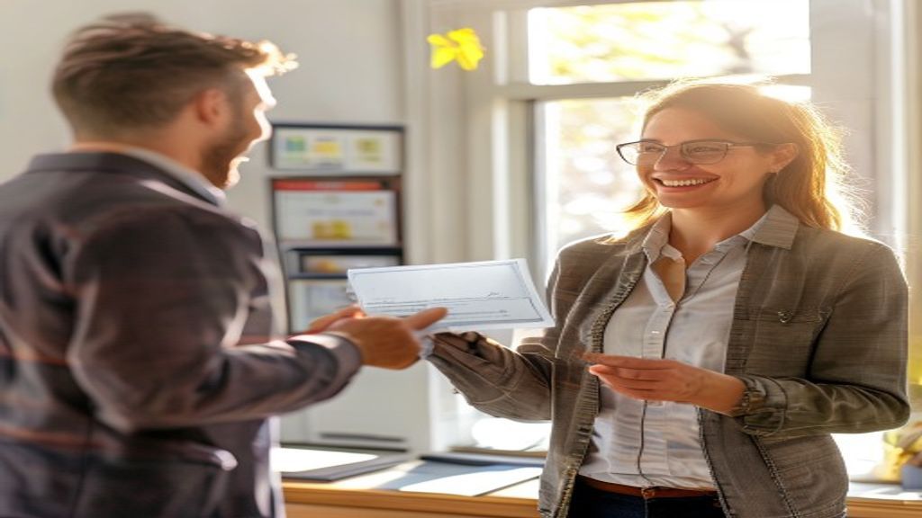 Man handing cash to seller at real estate closing