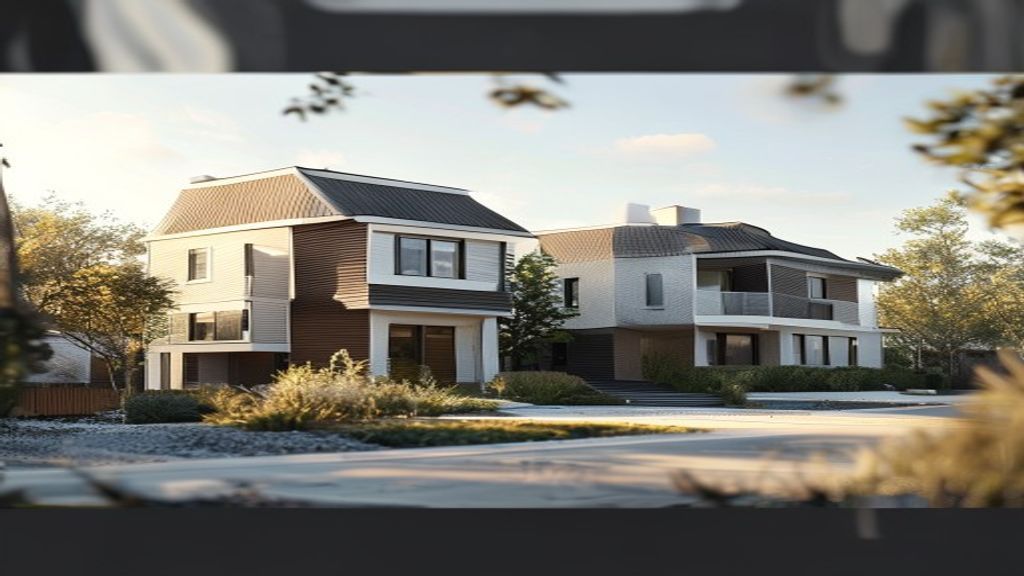 Modern new build houses with sleek designs and sustainable features in a suburban neighborhood.