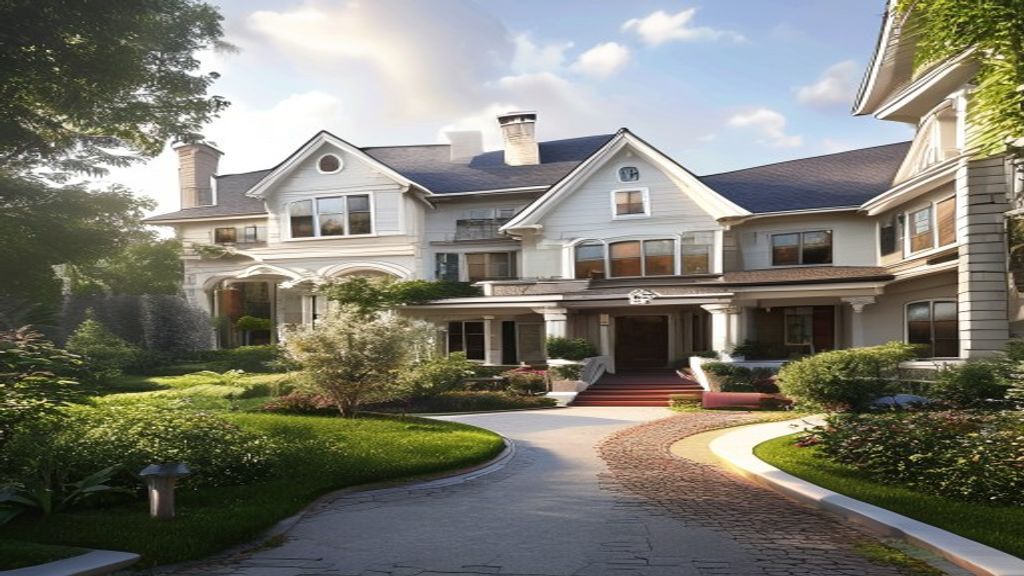 Luxury mansion for sale with modern architecture and beautiful landscaping